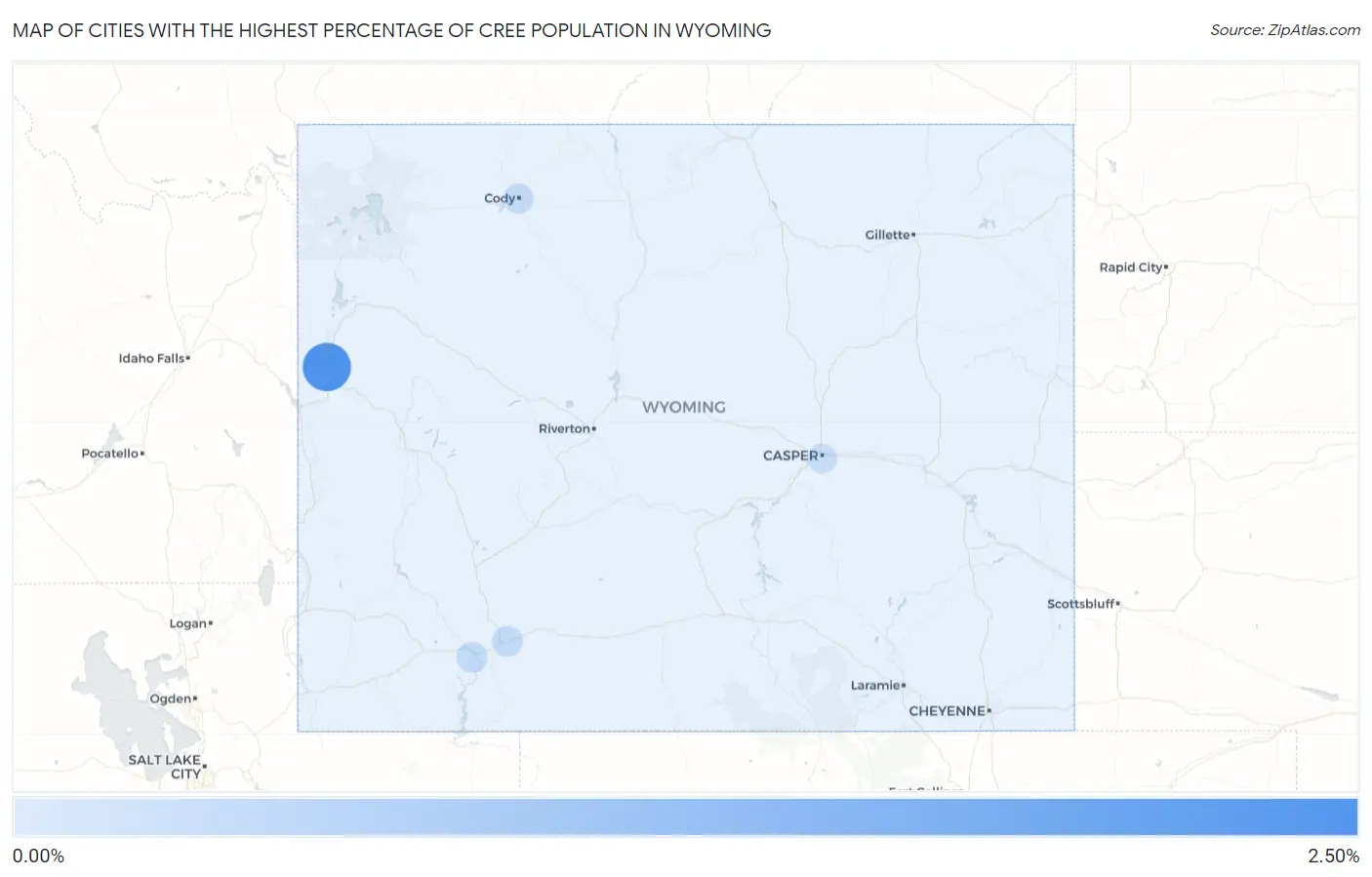 Cities with the Highest Percentage of Cree Population in Wyoming Map