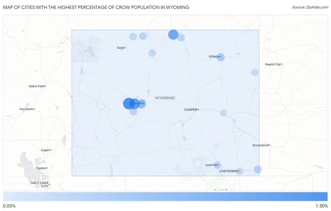 Cities with the Highest Percentage of Crow Population in Wyoming Map