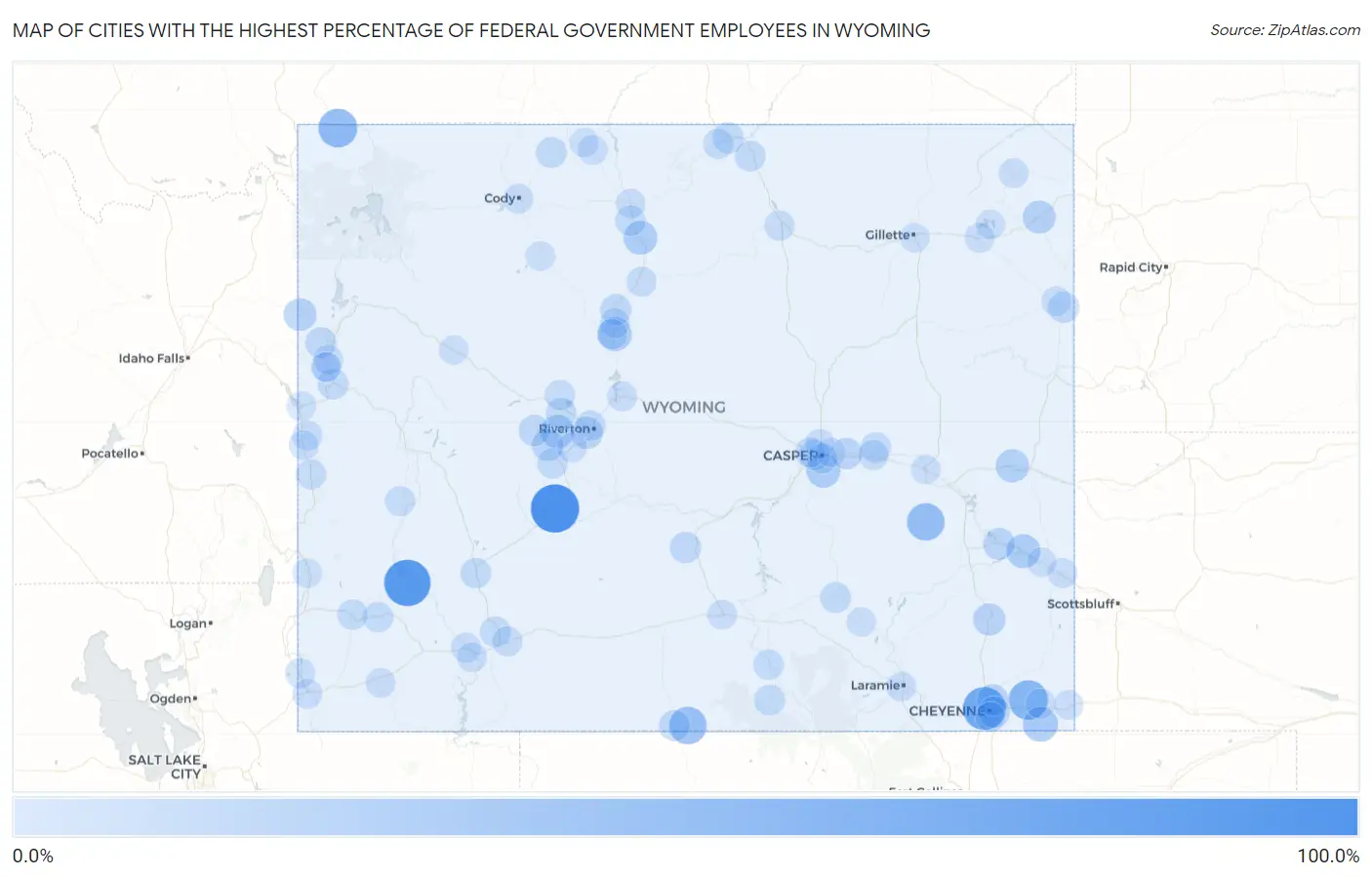 Cities with the Highest Percentage of Federal Government Employees in Wyoming Map