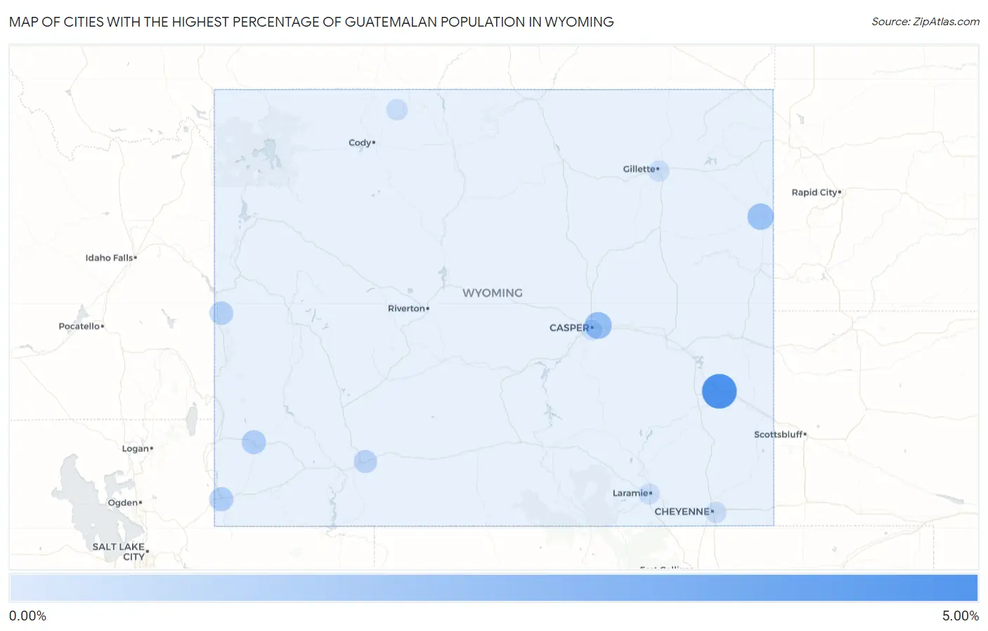 Cities with the Highest Percentage of Guatemalan Population in Wyoming Map