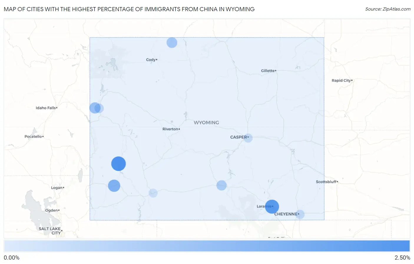Cities with the Highest Percentage of Immigrants from China in Wyoming Map