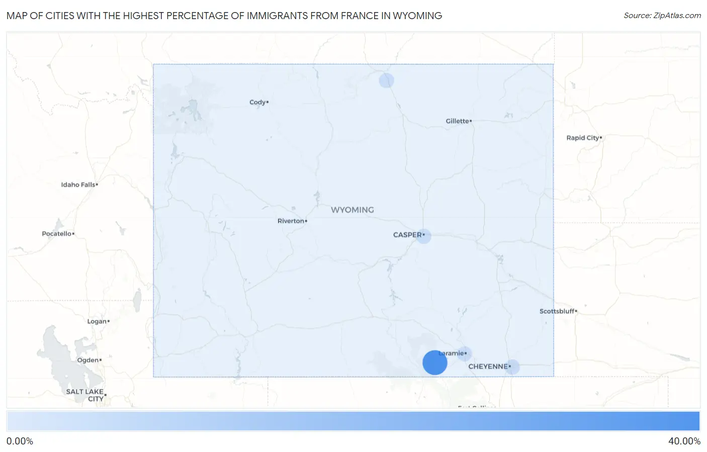 Cities with the Highest Percentage of Immigrants from France in Wyoming Map