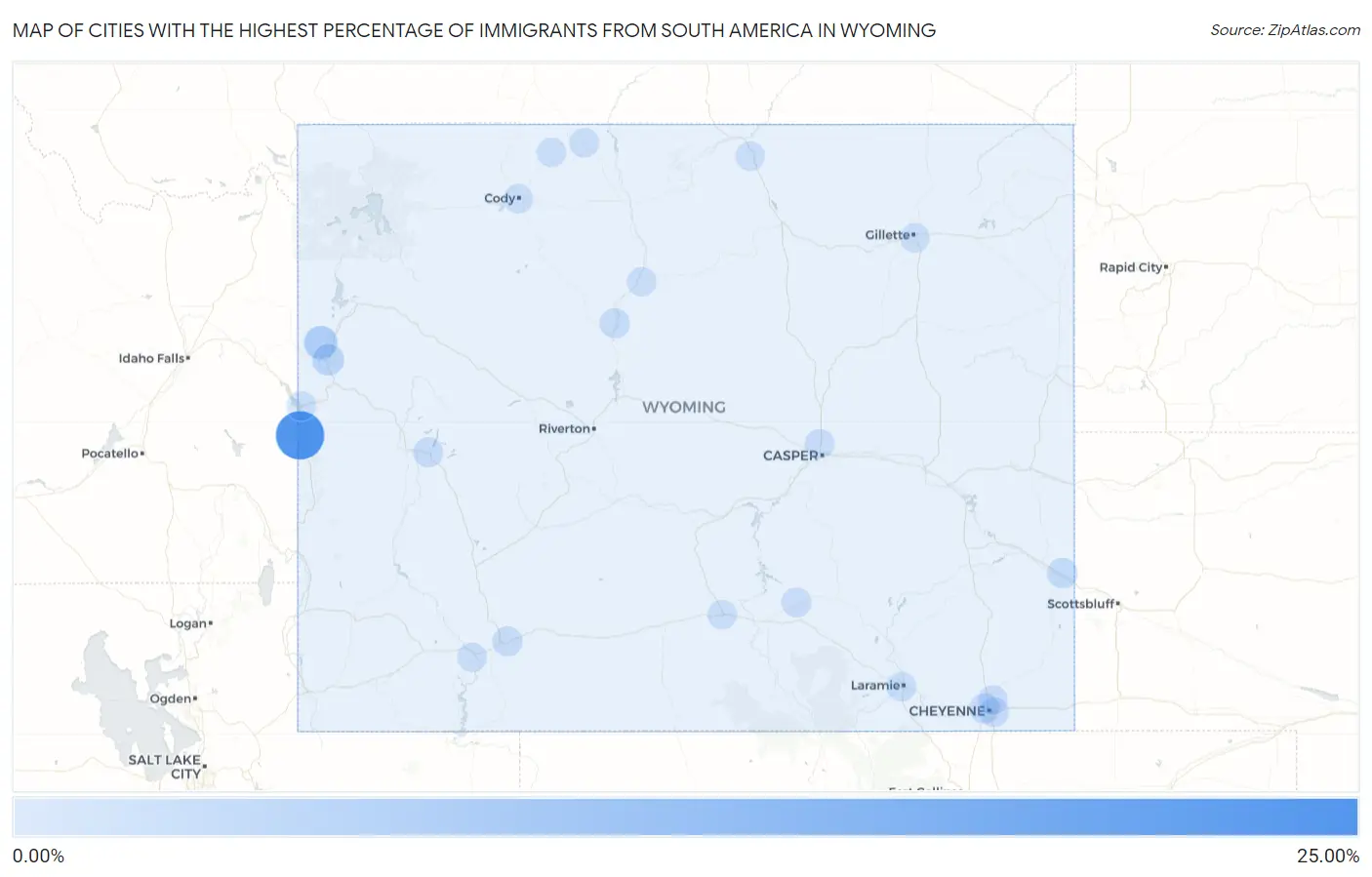 Cities with the Highest Percentage of Immigrants from South America in Wyoming Map
