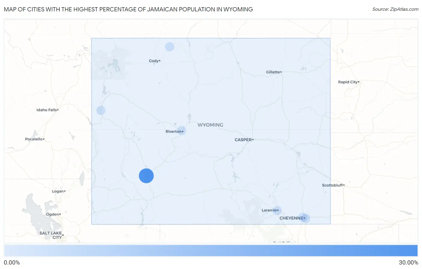 Cities with the Highest Percentage of Jamaican Population in Wyoming Map