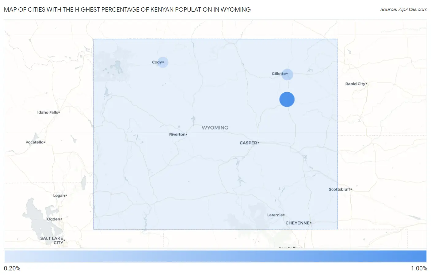 Cities with the Highest Percentage of Kenyan Population in Wyoming Map