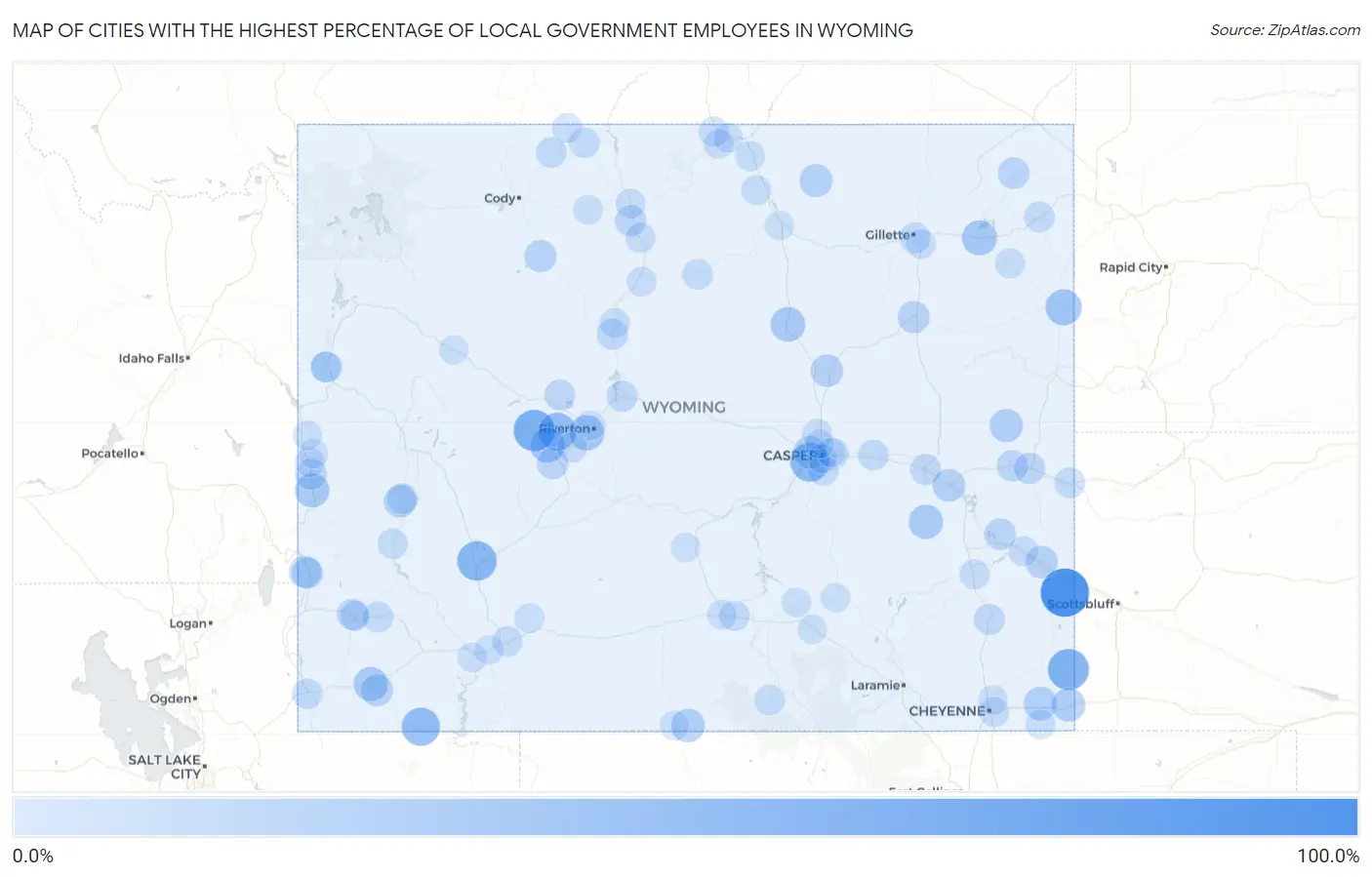 Cities with the Highest Percentage of Local Government Employees in Wyoming Map