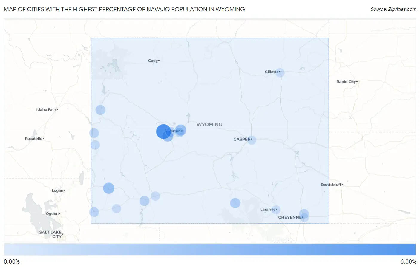 Cities with the Highest Percentage of Navajo Population in Wyoming Map