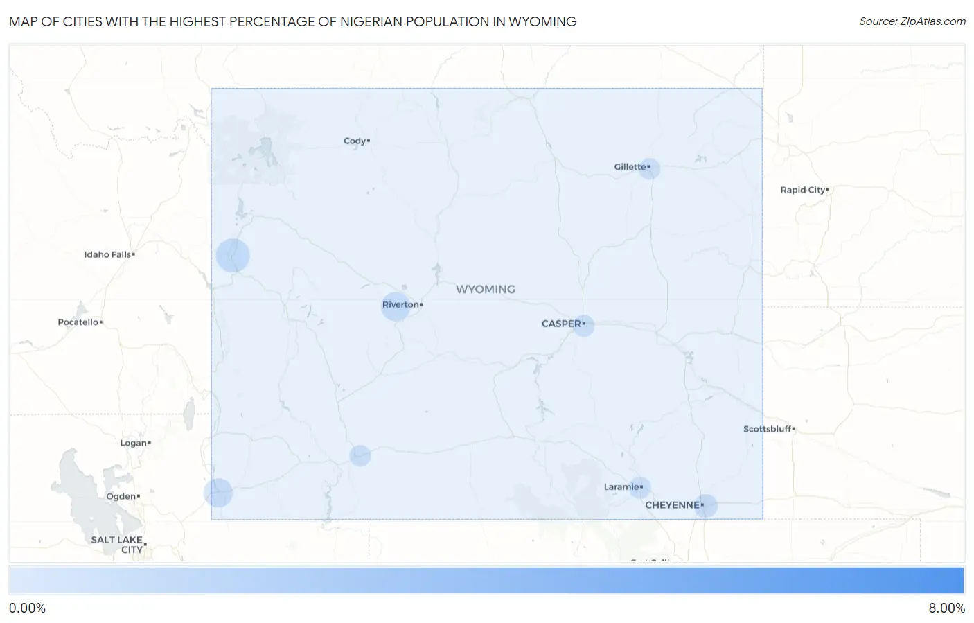 Cities with the Highest Percentage of Nigerian Population in Wyoming Map