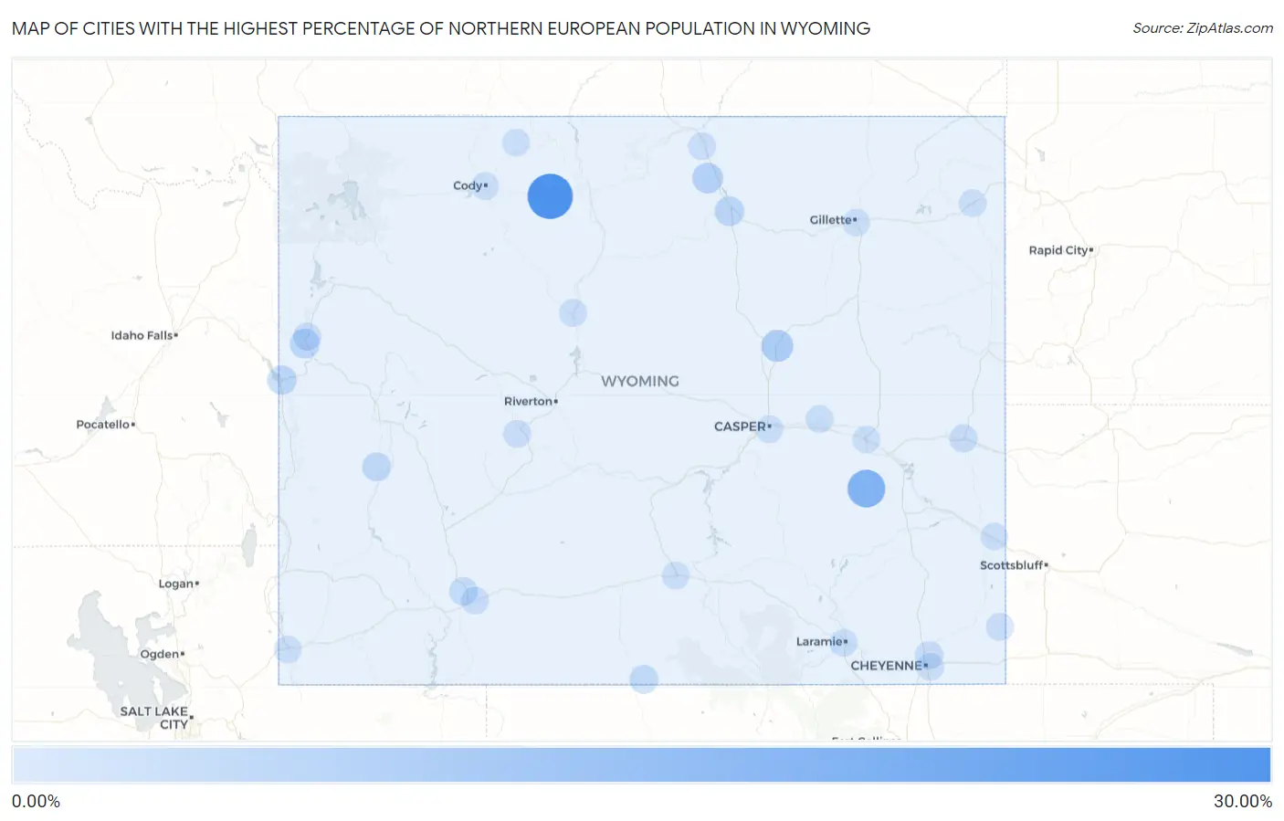 Cities with the Highest Percentage of Northern European Population in Wyoming Map