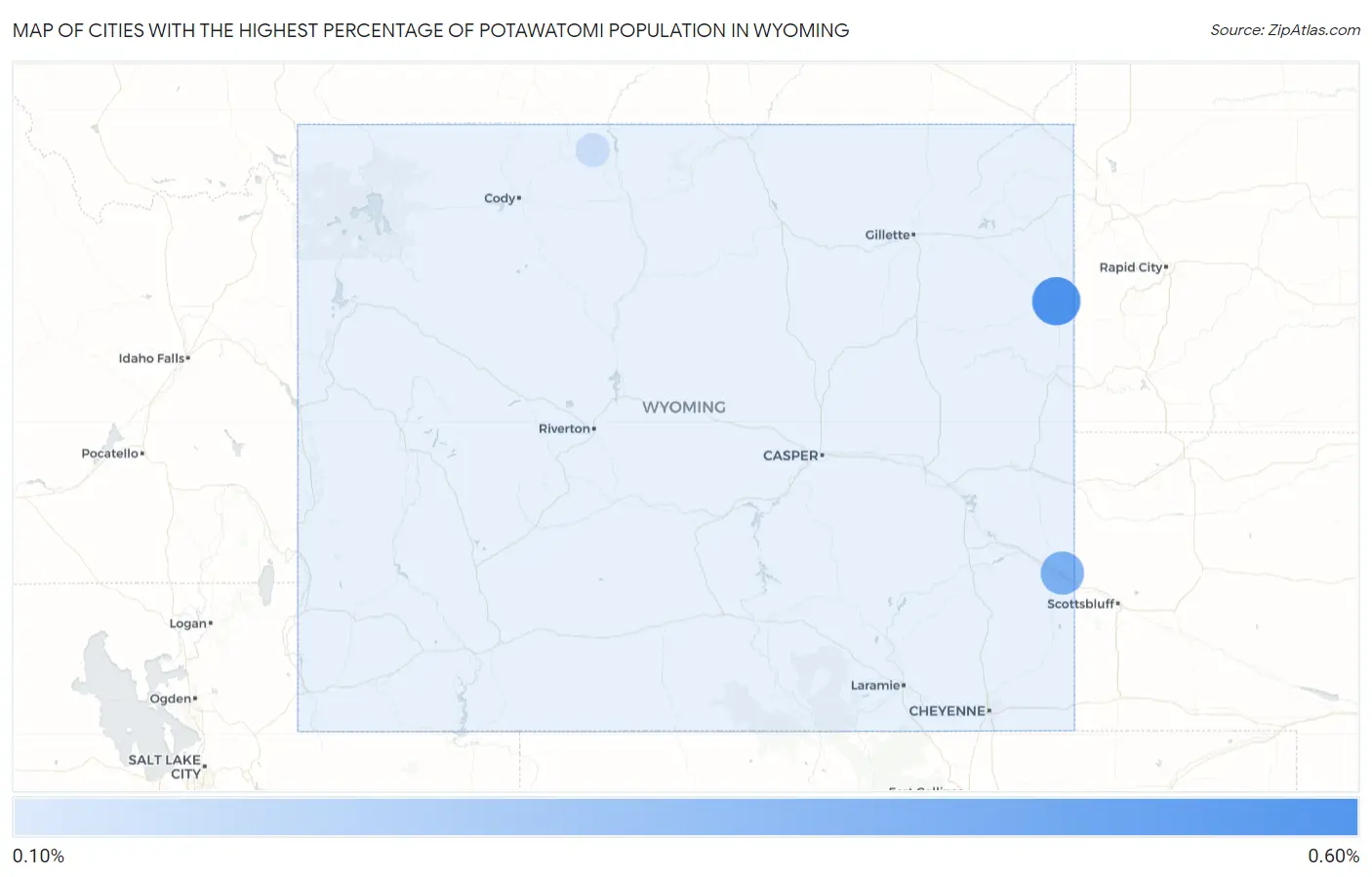 Cities with the Highest Percentage of Potawatomi Population in Wyoming Map