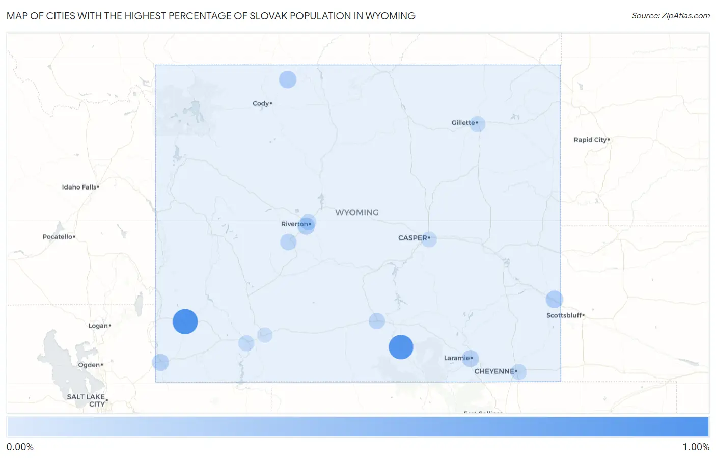 Cities with the Highest Percentage of Slovak Population in Wyoming Map