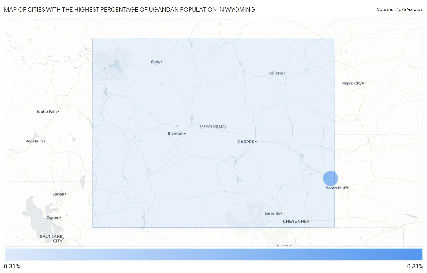 Cities with the Highest Percentage of Ugandan Population in Wyoming Map