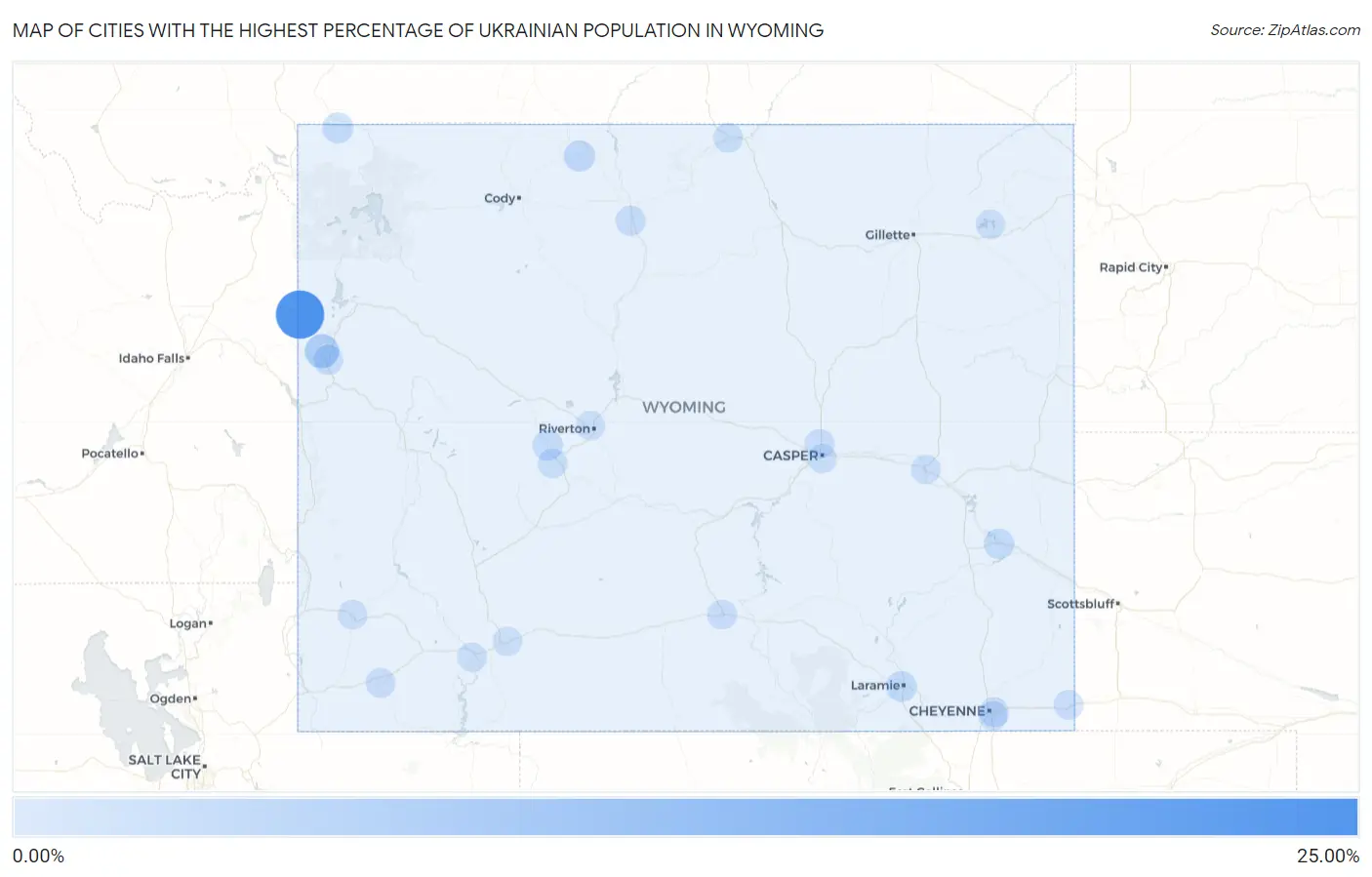 Cities with the Highest Percentage of Ukrainian Population in Wyoming Map