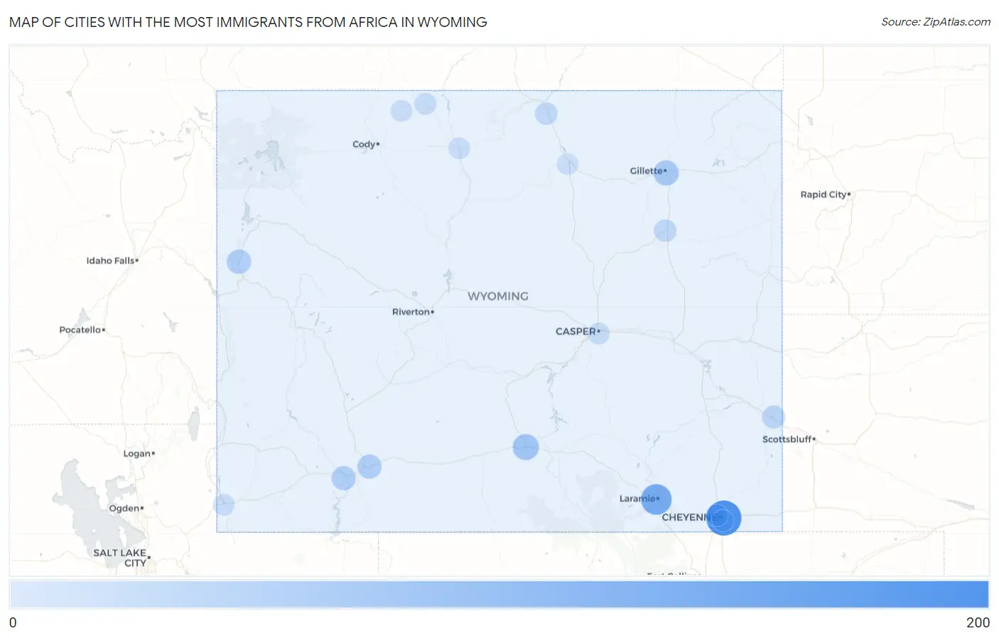 Cities with the Most Immigrants from Africa in Wyoming Map