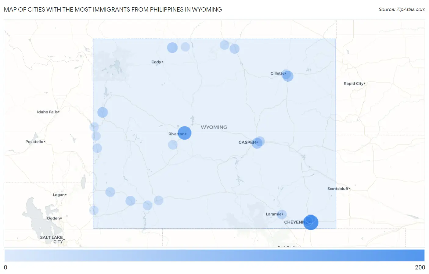 Cities with the Most Immigrants from Philippines in Wyoming Map