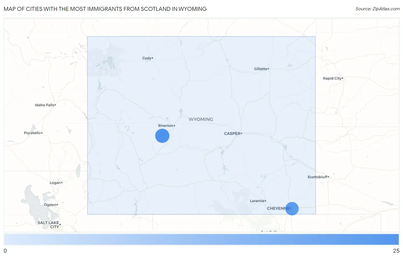 Cities with the Most Immigrants from Scotland in Wyoming Map
