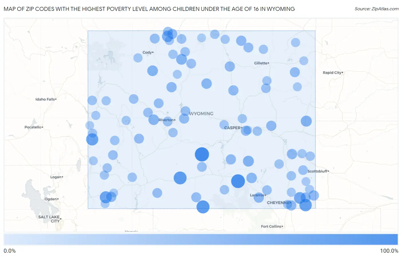 Zip Codes with the Highest Poverty Level Among Children Under the Age of 16 in Wyoming Map