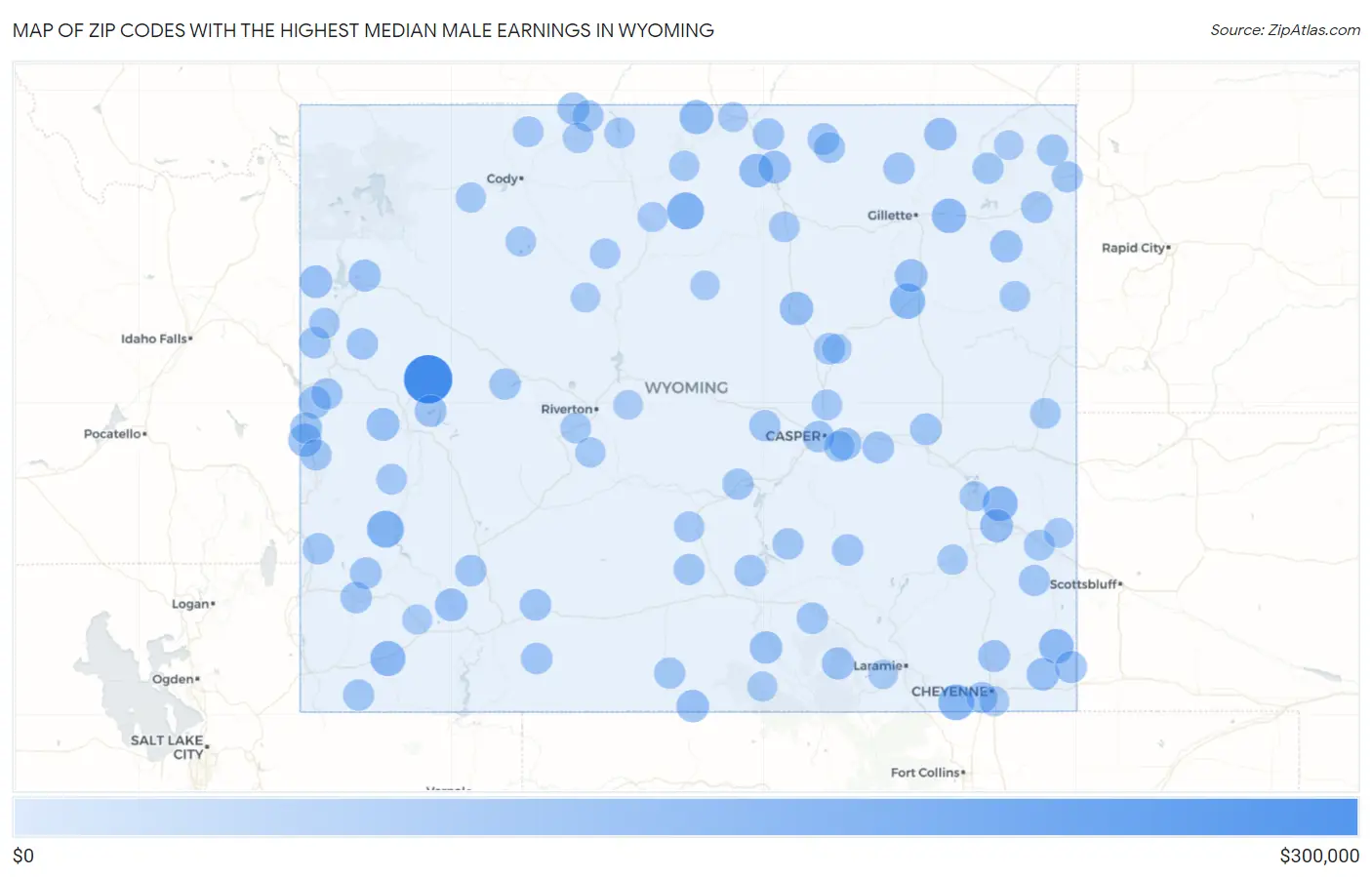 Zip Codes with the Highest Median Male Earnings in Wyoming Map