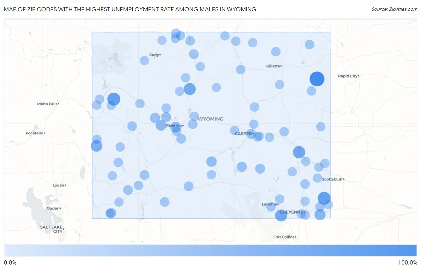Zip Codes with the Highest Unemployment Rate Among Males in Wyoming Map