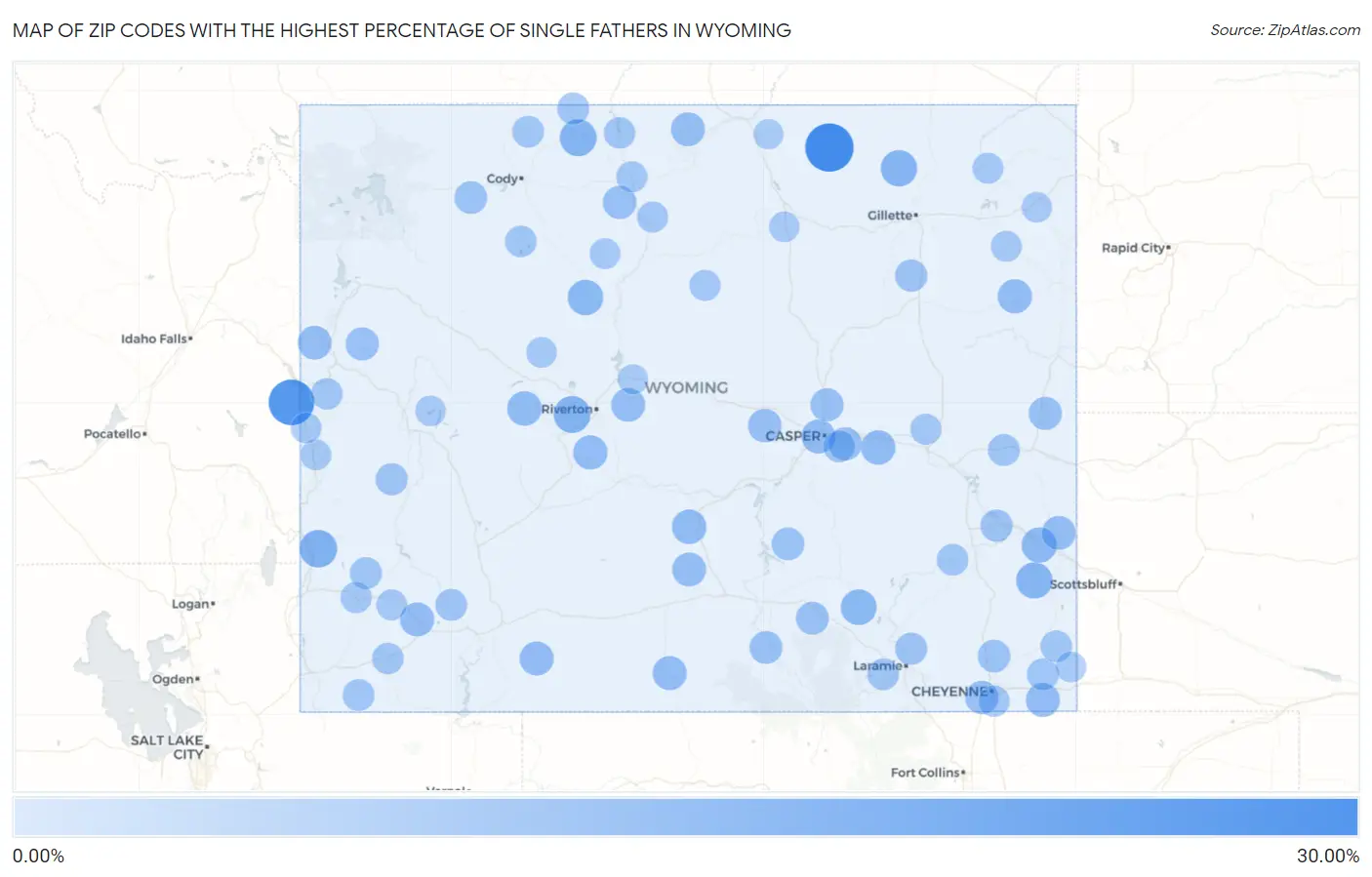 Zip Codes with the Highest Percentage of Single Fathers in Wyoming Map