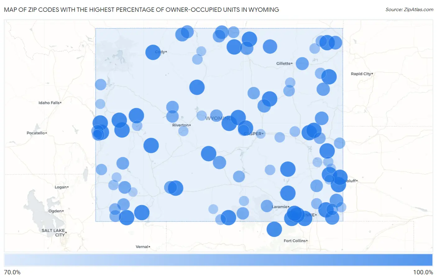 Zip Codes with the Highest Percentage of Owner-Occupied Units in Wyoming Map