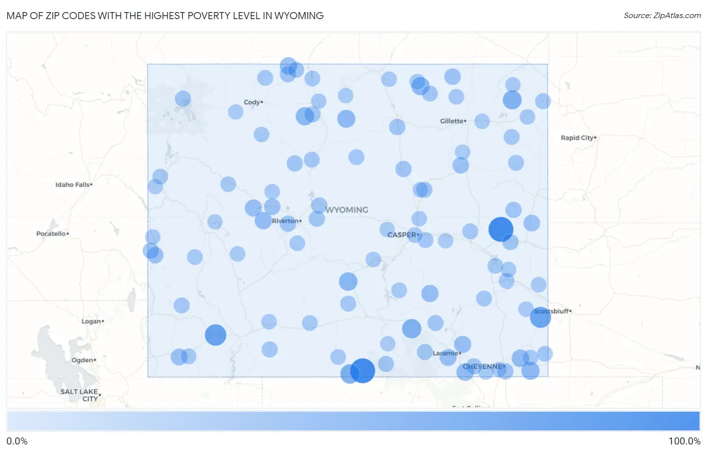 Zip Codes with the Highest Poverty Level in Wyoming Map