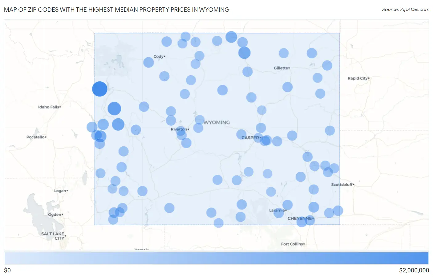 Zip Codes with the Highest Median Property Prices in Wyoming Map