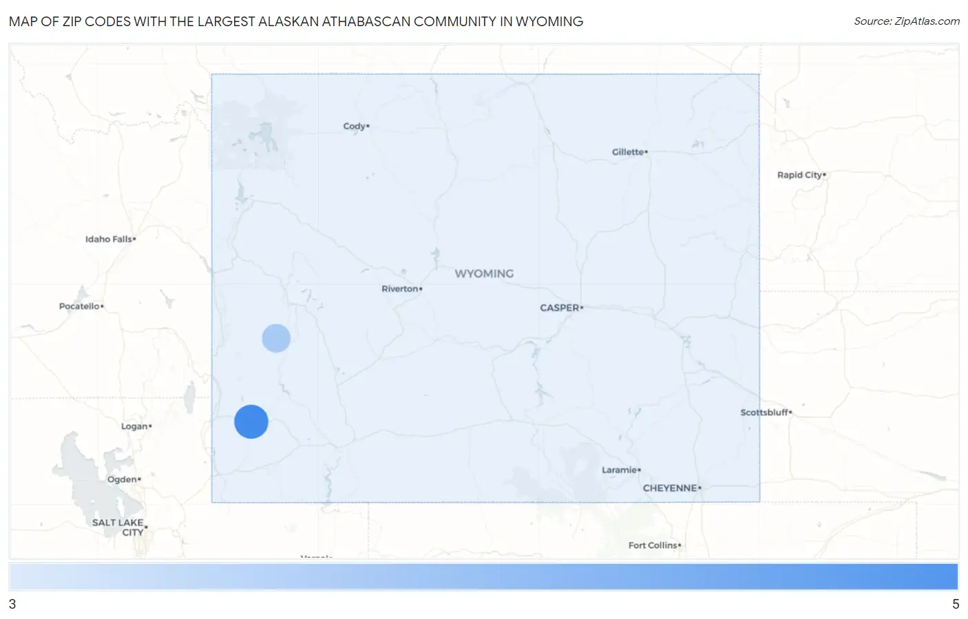 Zip Codes with the Largest Alaskan Athabascan Community in Wyoming Map