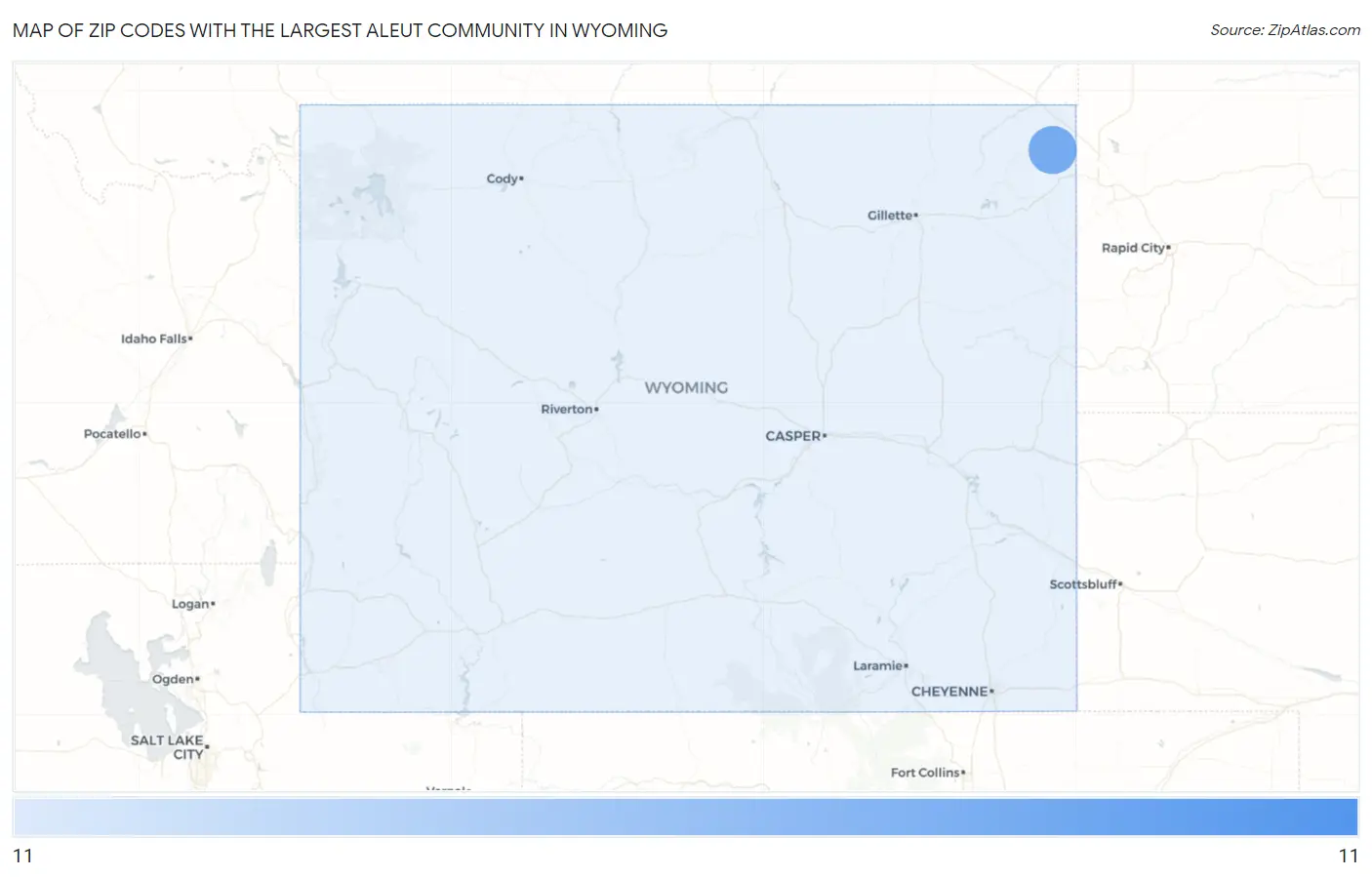 Zip Codes with the Largest Aleut Community in Wyoming Map