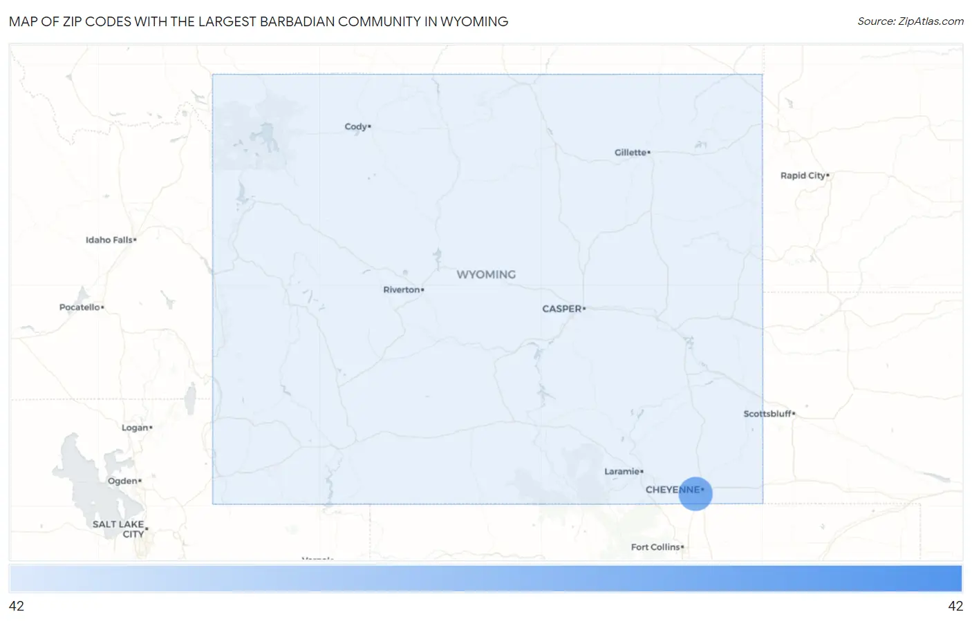 Zip Codes with the Largest Barbadian Community in Wyoming Map