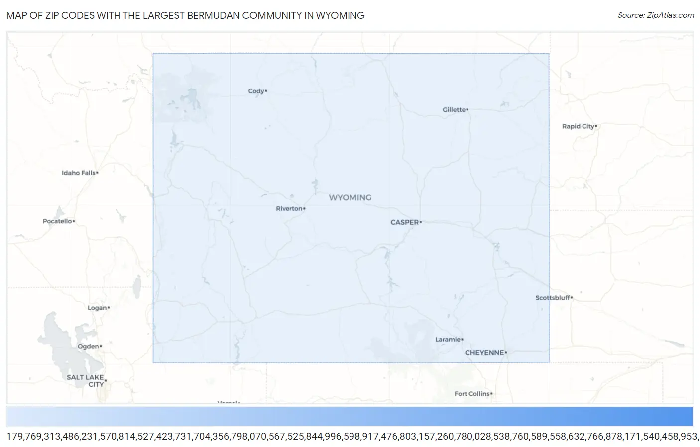 Zip Codes with the Largest Bermudan Community in Wyoming Map
