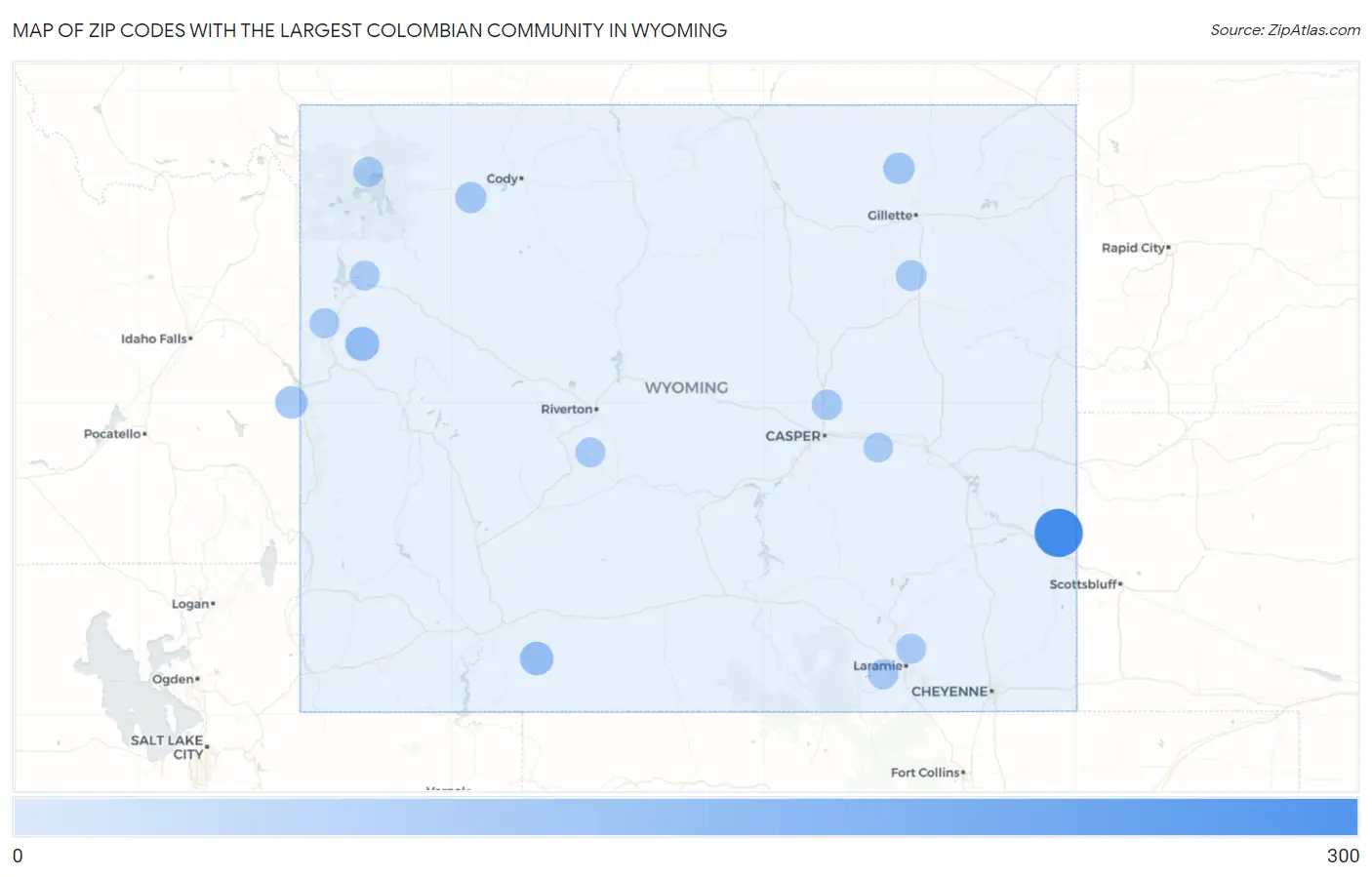 Zip Codes with the Largest Colombian Community in Wyoming Map