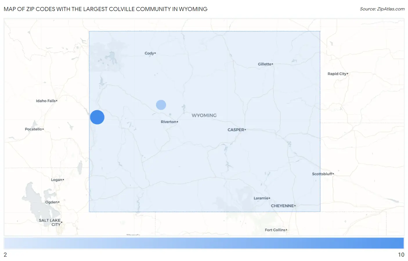 Zip Codes with the Largest Colville Community in Wyoming Map
