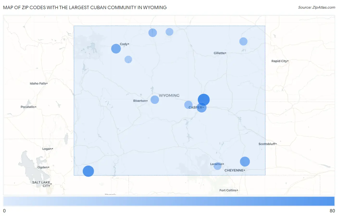 Zip Codes with the Largest Cuban Community in Wyoming Map