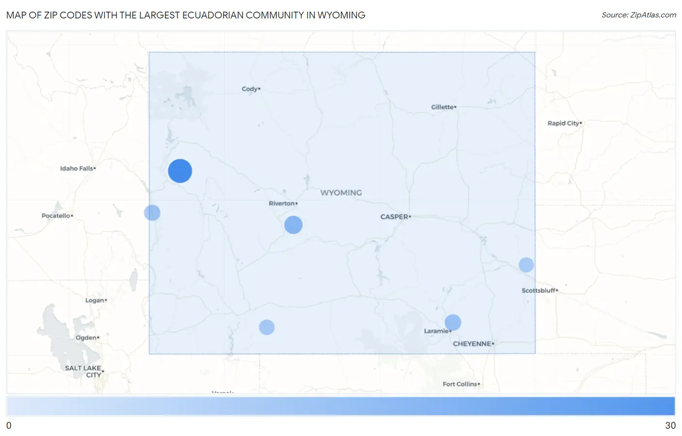 Zip Codes with the Largest Ecuadorian Community in Wyoming Map