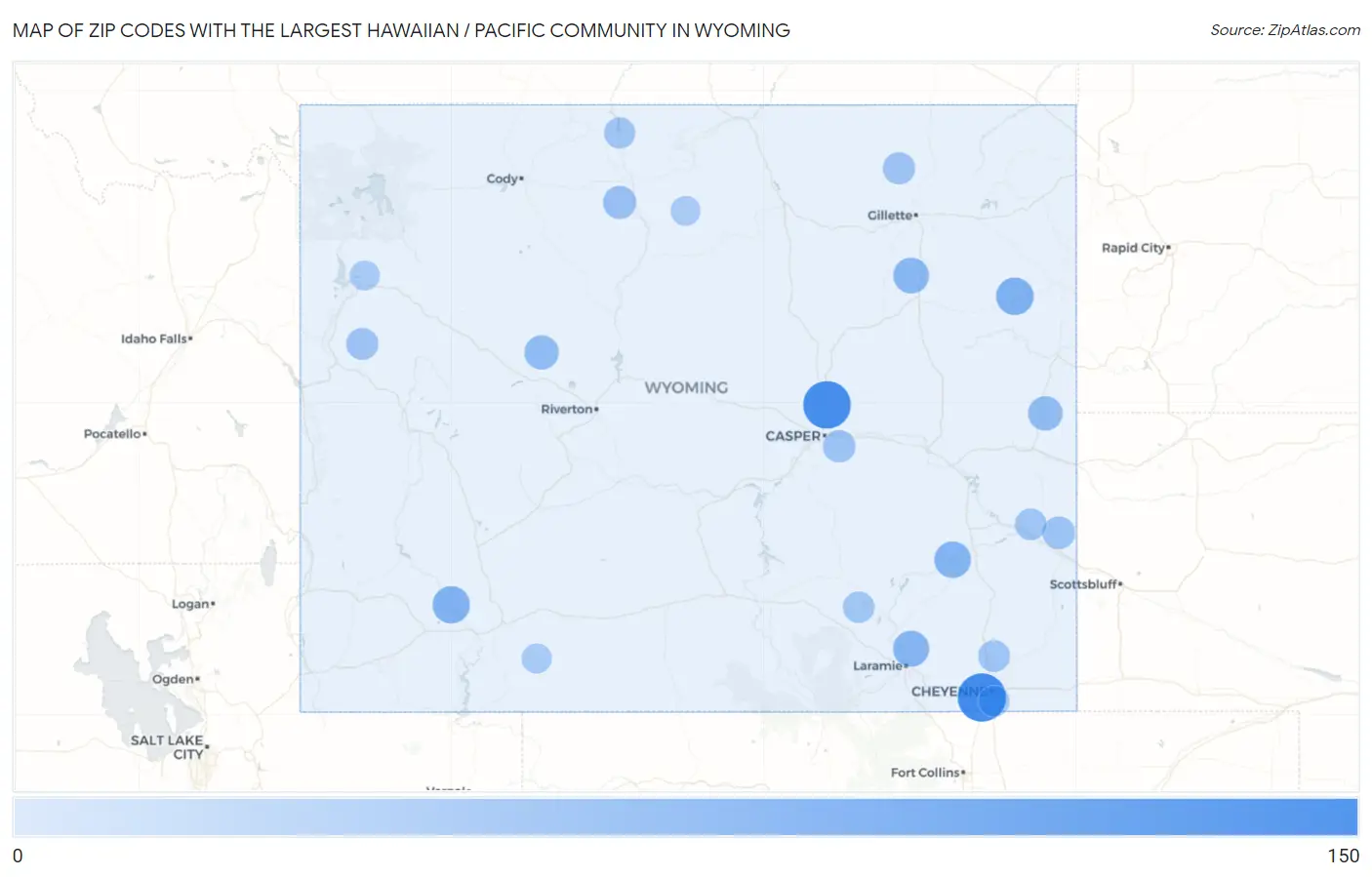 Zip Codes with the Largest Hawaiian / Pacific Community in Wyoming Map