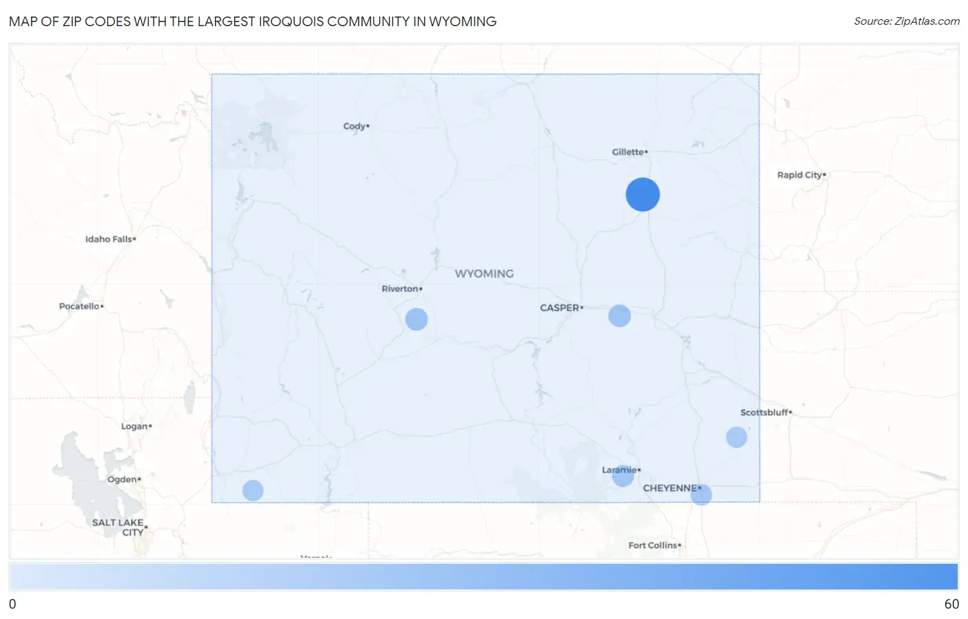 Zip Codes with the Largest Iroquois Community in Wyoming Map
