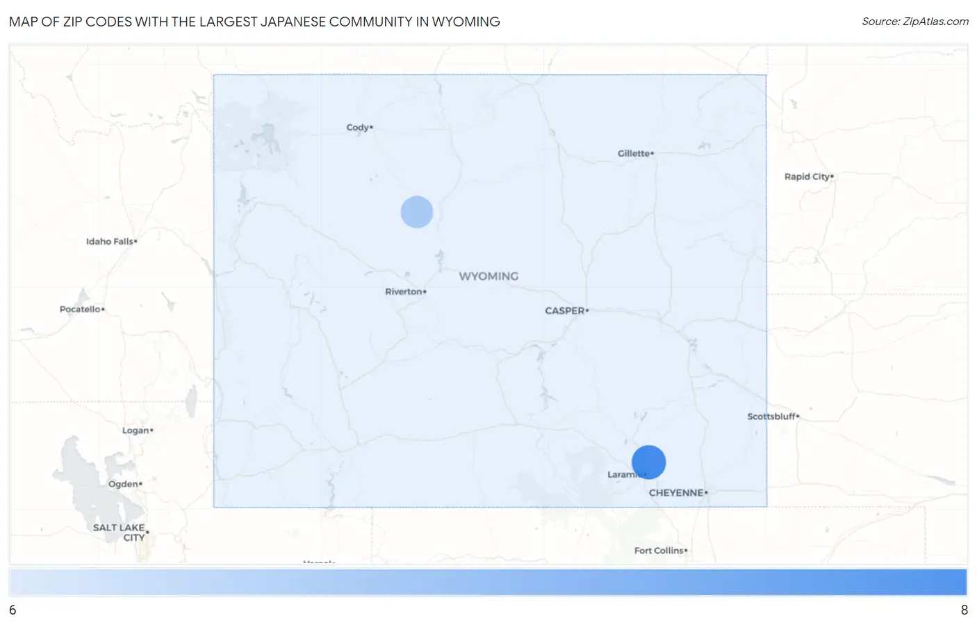 Zip Codes with the Largest Japanese Community in Wyoming Map