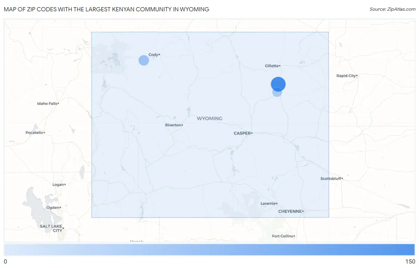 Zip Codes with the Largest Kenyan Community in Wyoming Map