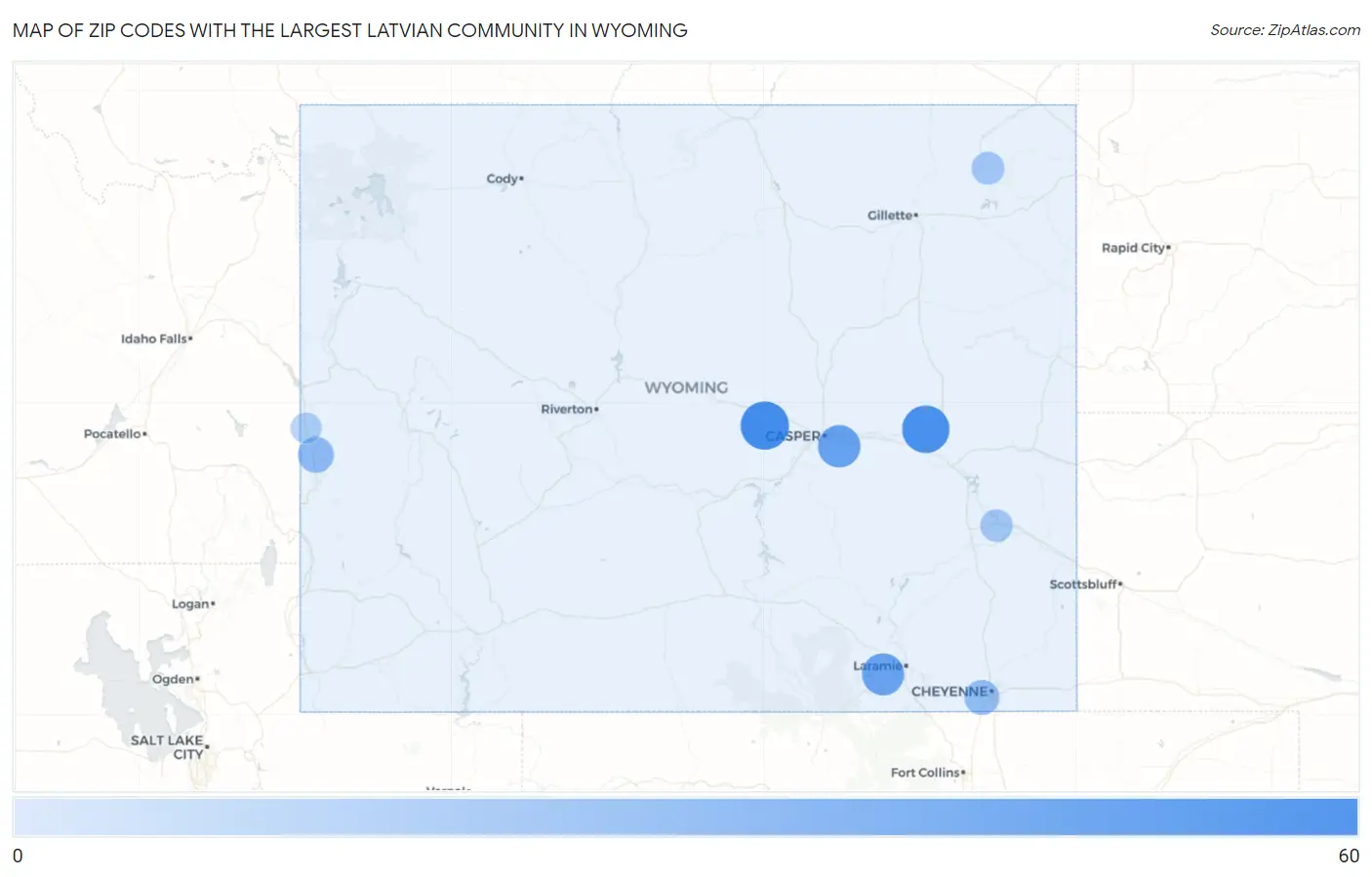 Zip Codes with the Largest Latvian Community in Wyoming Map