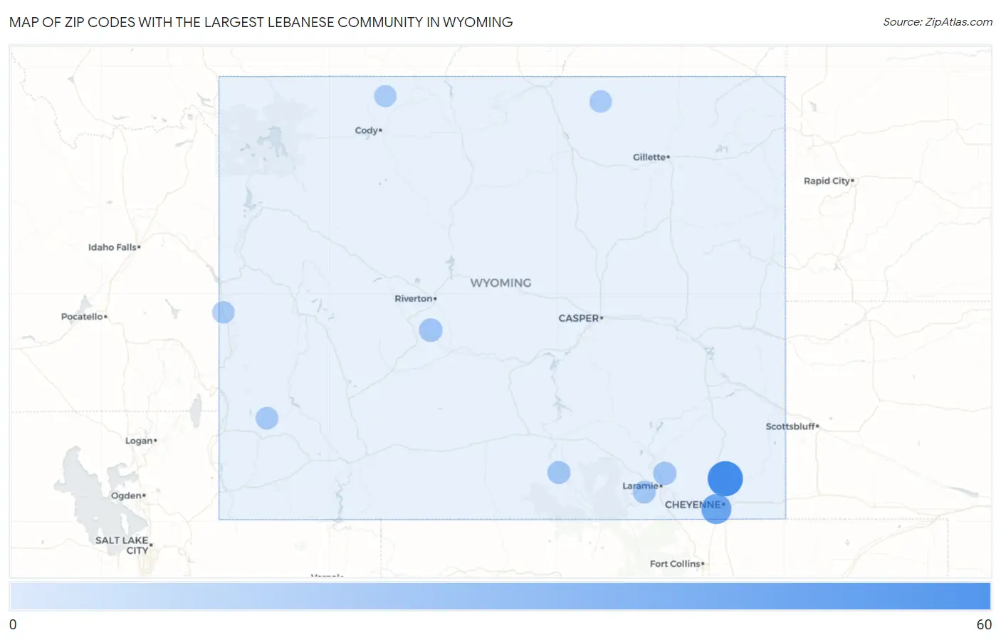 Zip Codes with the Largest Lebanese Community in Wyoming Map