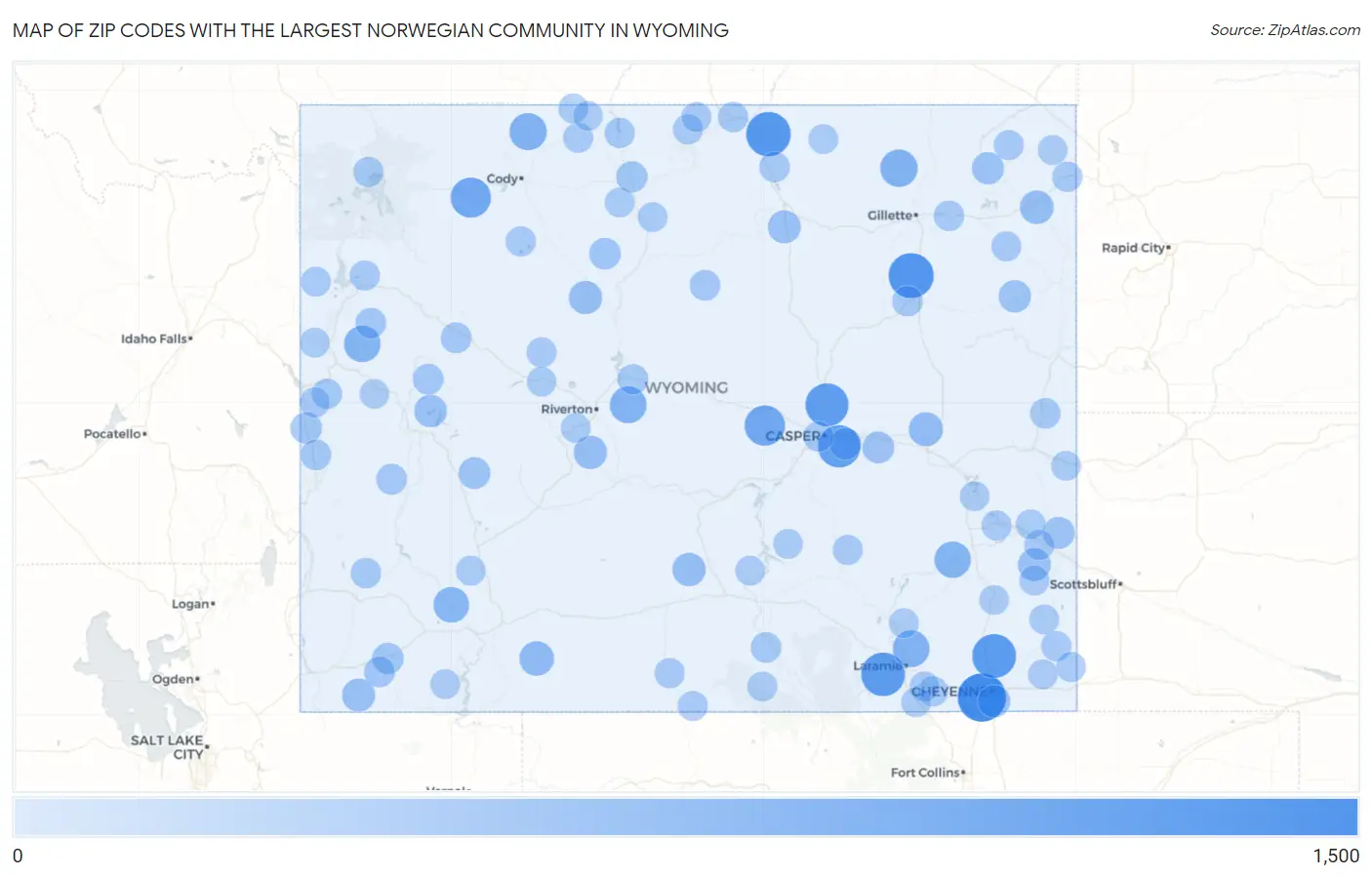 Zip Codes with the Largest Norwegian Community in Wyoming Map