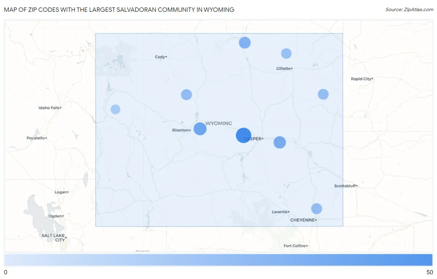 Zip Codes with the Largest Salvadoran Community in Wyoming Map