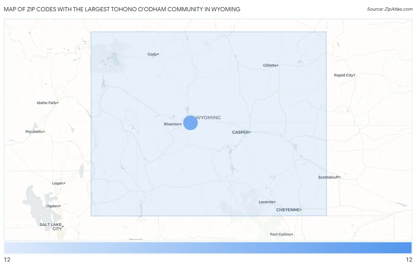 Zip Codes with the Largest Tohono O'Odham Community in Wyoming Map