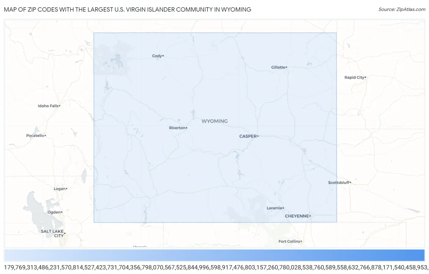 Zip Codes with the Largest U.S. Virgin Islander Community in Wyoming Map
