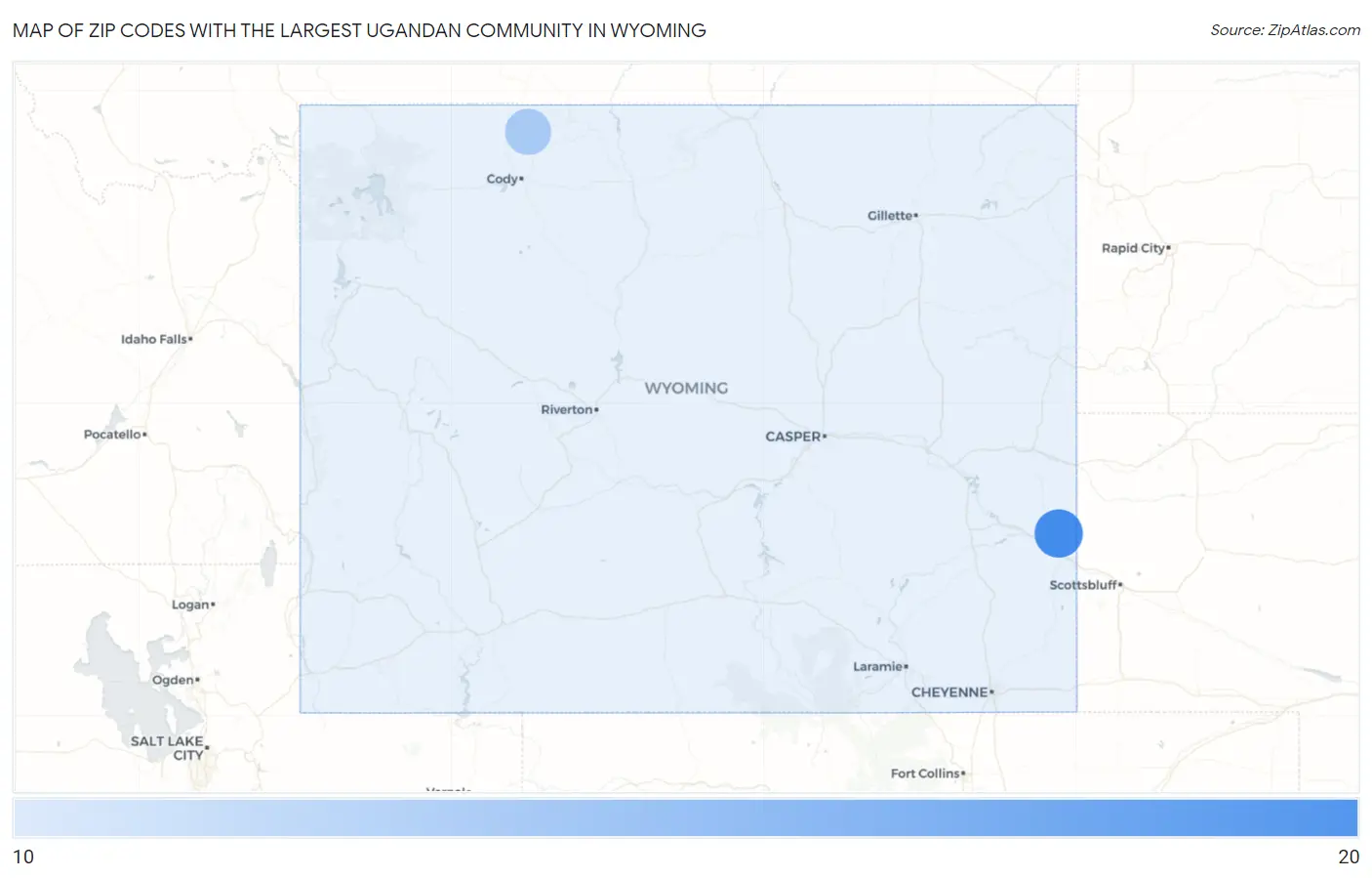 Zip Codes with the Largest Ugandan Community in Wyoming Map