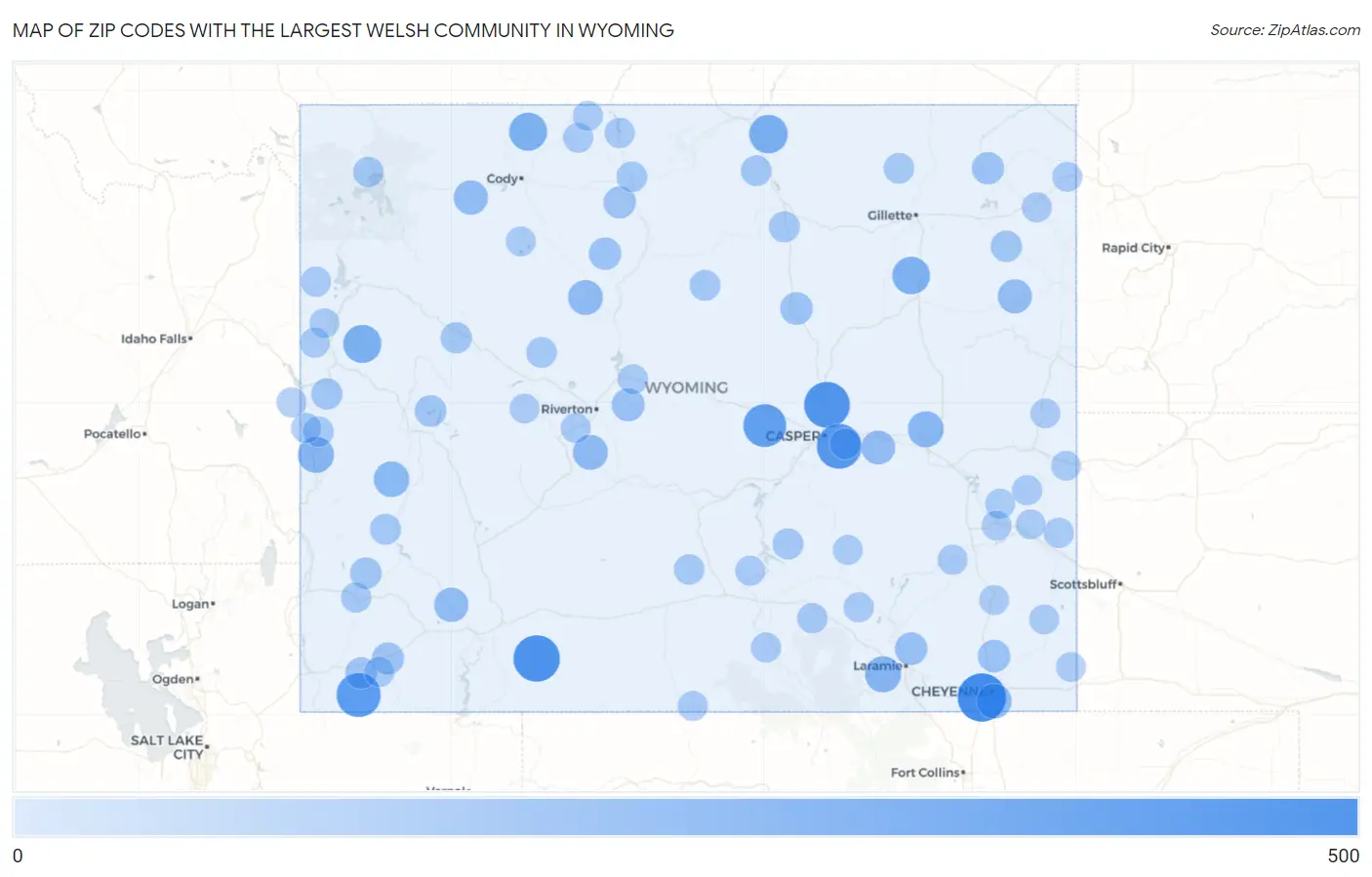 Zip Codes with the Largest Welsh Community in Wyoming Map