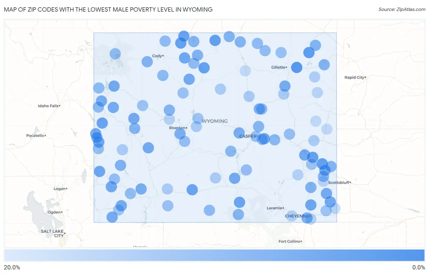 Zip Codes with the Lowest Male Poverty Level in Wyoming Map