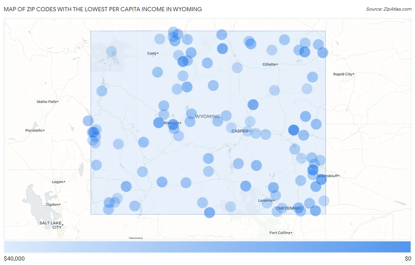 Zip Codes with the Lowest Per Capita Income in Wyoming Map