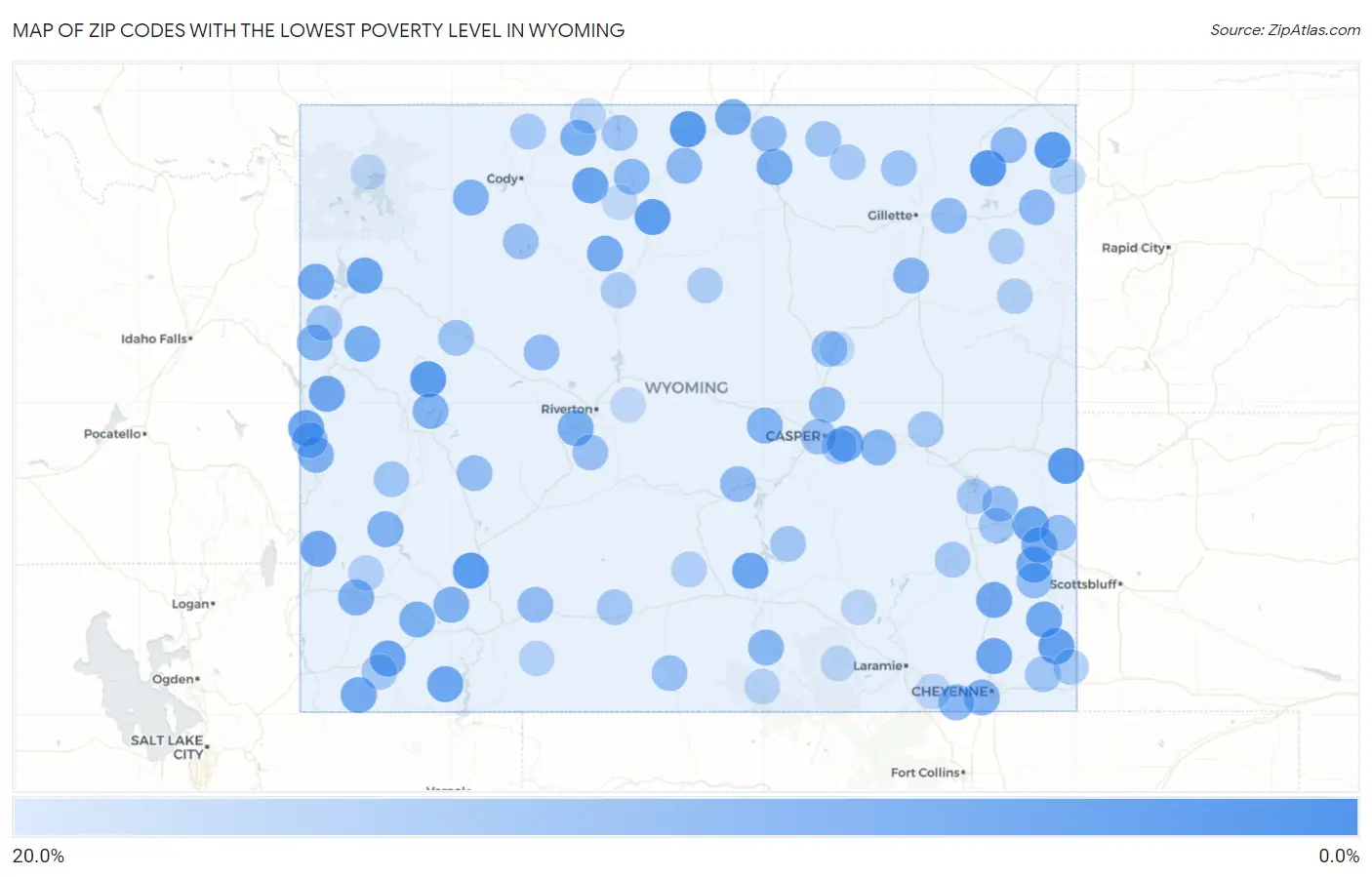 Zip Codes with the Lowest Poverty Level in Wyoming Map